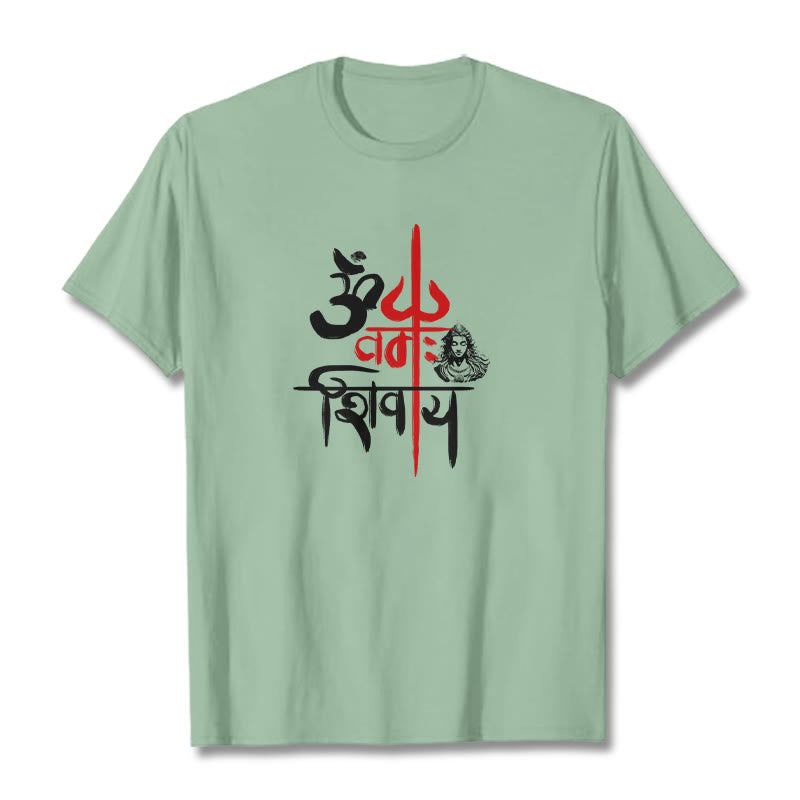Camiseta de algodón con tridente rojo OM NAMAH SHIVAYA de Buddha Stones - Verde pálido - 2XL - image 13