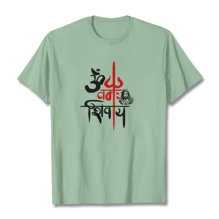 Camiseta de algodón con tridente rojo OM NAMAH SHIVAYA de Buddha Stones - Verde pálido - 2XL - image 13