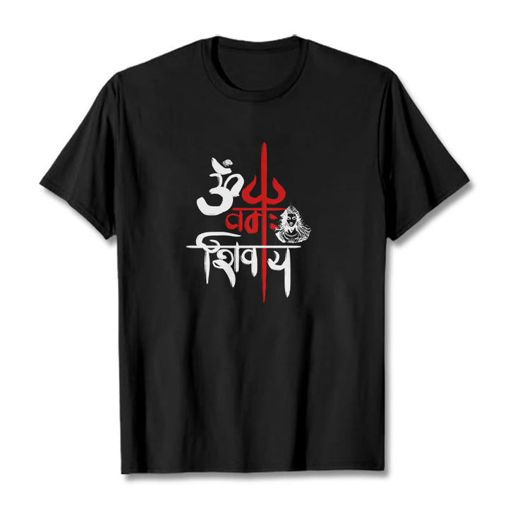 Camiseta de algodón con tridente rojo OM NAMAH SHIVAYA de Buddha Stones - Negro - 2XL - image 1