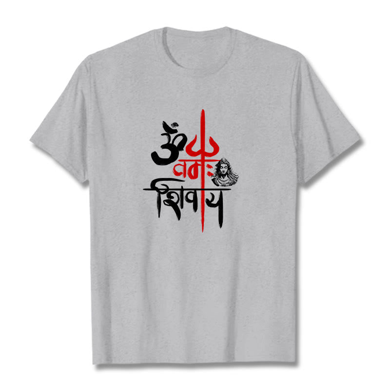 Camiseta de algodón con tridente rojo OM NAMAH SHIVAYA de Buddha Stones - Gris claro - 2XL - image 19