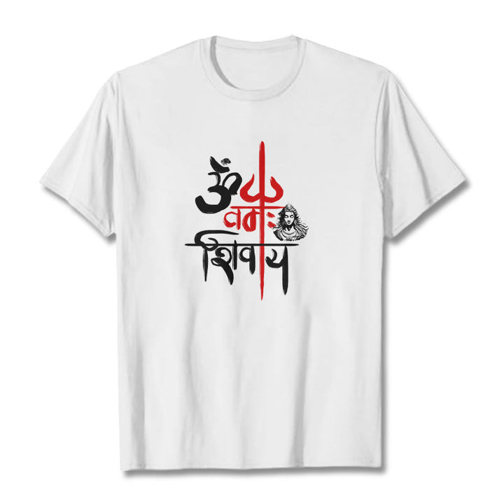 Camiseta de algodón con tridente rojo OM NAMAH SHIVAYA de Buddha Stones - Blanco - 2XL - image 6