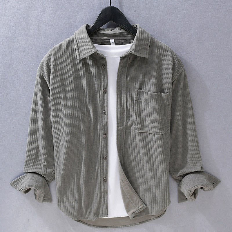 Camisa informal de pana con cuello vuelto y manga larga para hombre de Buddha Stones - Gris oscuro - US/UK/AU42, EU52 (3XL) - image 0