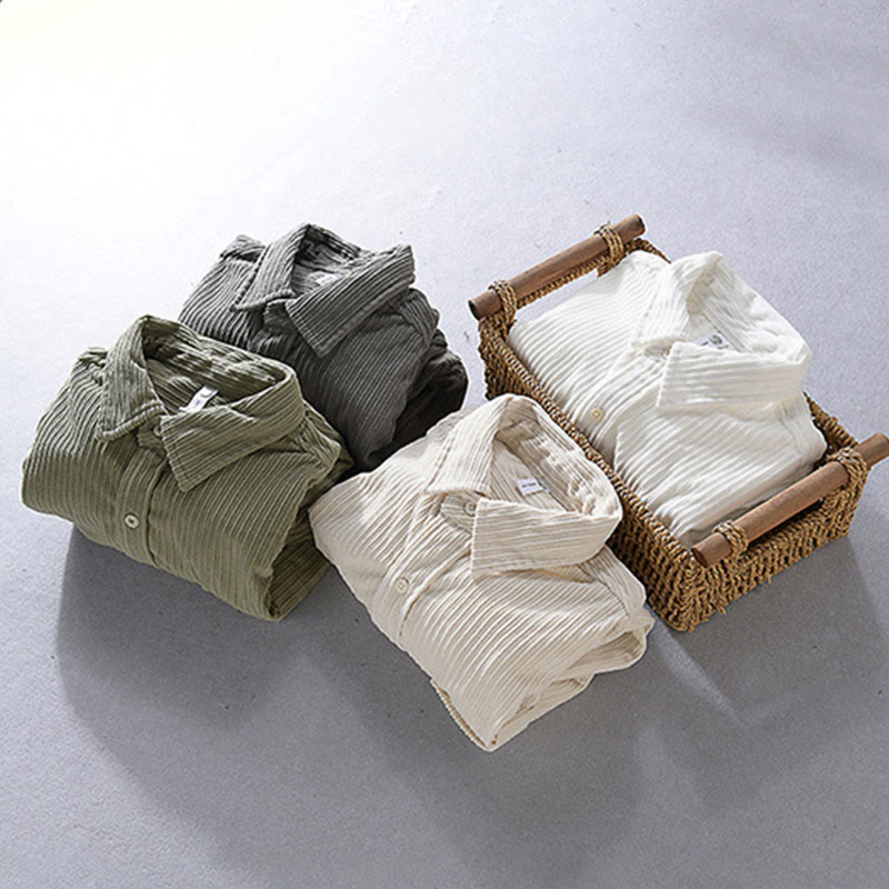 Camisa informal de pana con cuello vuelto y manga larga para hombre de Buddha Stones - image 5