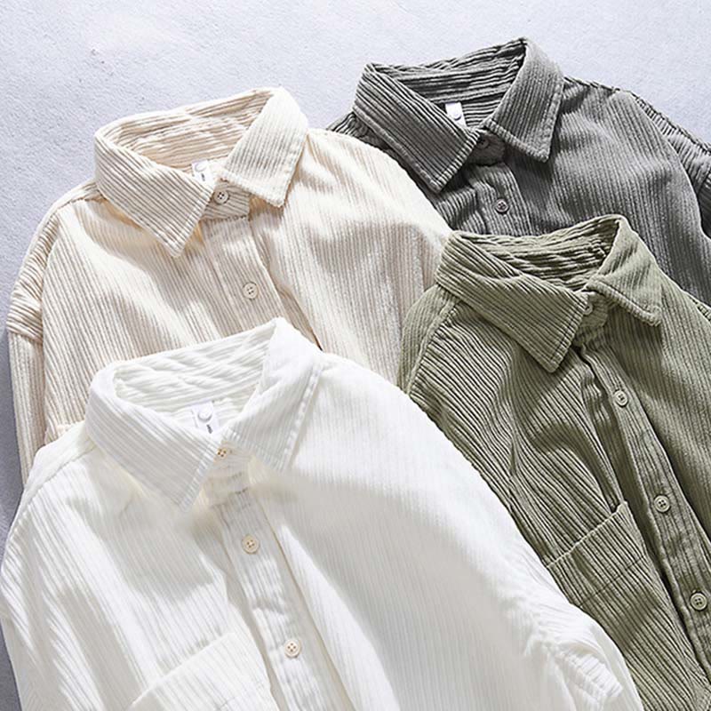 Camisa informal de pana con cuello vuelto y manga larga para hombre de Buddha Stones - image 4