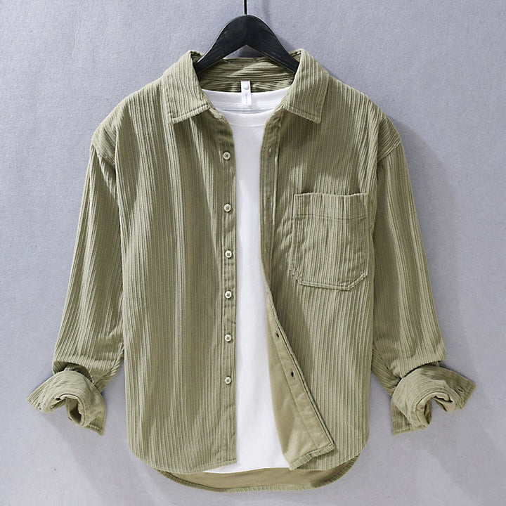 Camisa informal de pana con cuello vuelto y manga larga para hombre de Buddha Stones - Caqui oscuro - US/UK/AU42, EU52 (3XL) - image 1