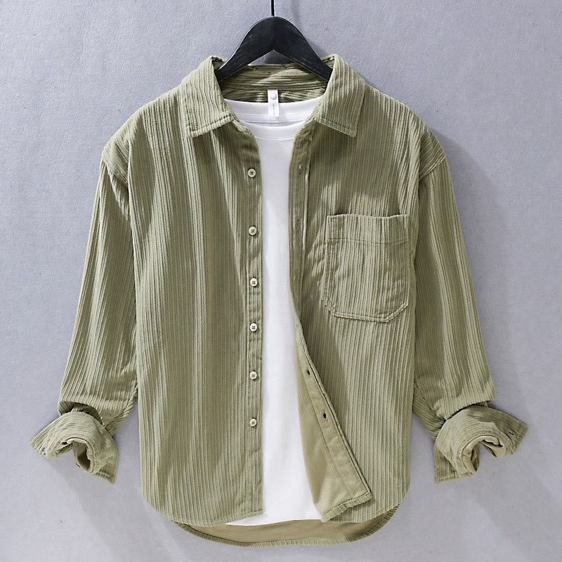 Camisa informal de pana con cuello vuelto y manga larga para hombre de Buddha Stones - Caqui oscuro - US/UK/AU42, EU52 (3XL) - image 1