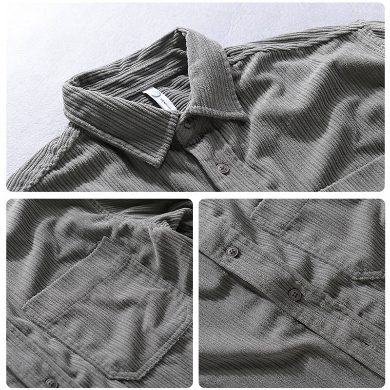 Camisa informal de pana con cuello vuelto y manga larga para hombre de Buddha Stones - image 7