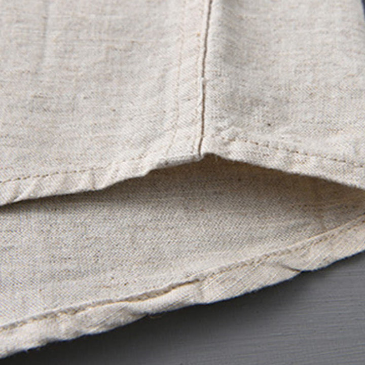 Camisa de algodón cómoda de color puro con cuello vuelto y manga larga para hombre de Buddha Stones con bolsillo - image 11