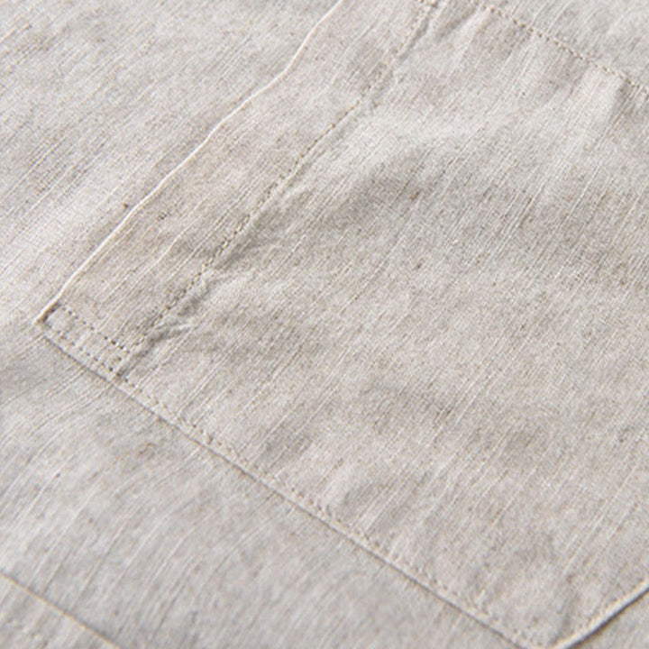 Camisa de algodón cómoda de color puro con cuello vuelto y manga larga para hombre de Buddha Stones con bolsillo - image 8