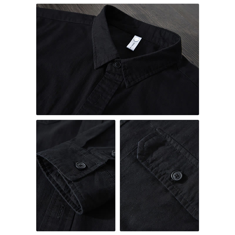 Camisa informal de algodón de color puro con cuello vuelto y manga larga para hombre de Buddha Stones - image 16