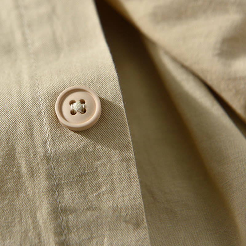 Camisa informal de algodón de color puro con cuello vuelto y manga larga para hombre de Buddha Stones - image 5