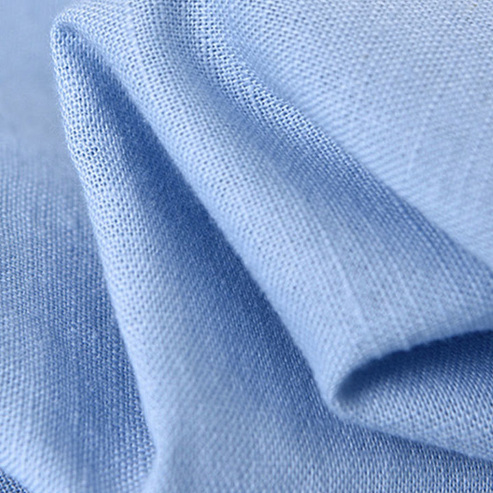 Camisa informal de lino y algodón de color puro con cuello alto y manga larga para hombre de Buddha Stones - image 16