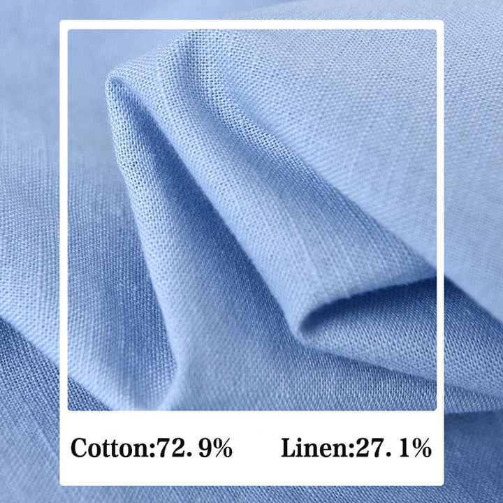 Camisa informal de lino y algodón de color puro con cuello alto y manga larga para hombre de Buddha Stones - image 14