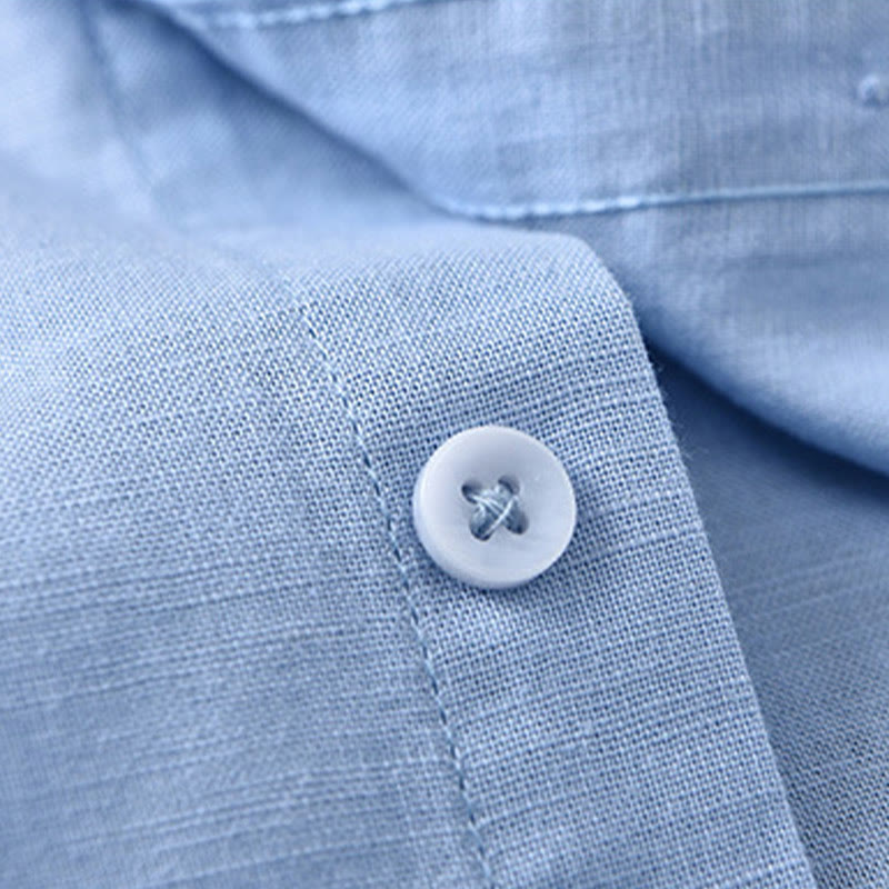 Camisa informal de lino y algodón de color puro con cuello alto y manga larga para hombre de Buddha Stones - image 20