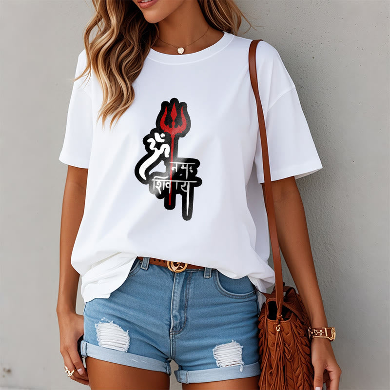 Camiseta de algodón con perfil de tridente rojo OM NAMAH SHIVAYA con Buddha Stones - image 15