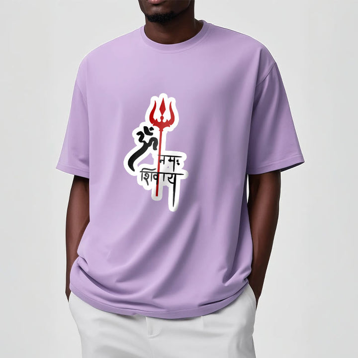 Camiseta de algodón con perfil de tridente rojo OM NAMAH SHIVAYA con Buddha Stones - image 7