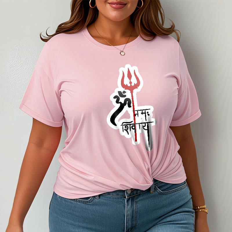 Camiseta de algodón con perfil de tridente rojo OM NAMAH SHIVAYA con Buddha Stones - image 9