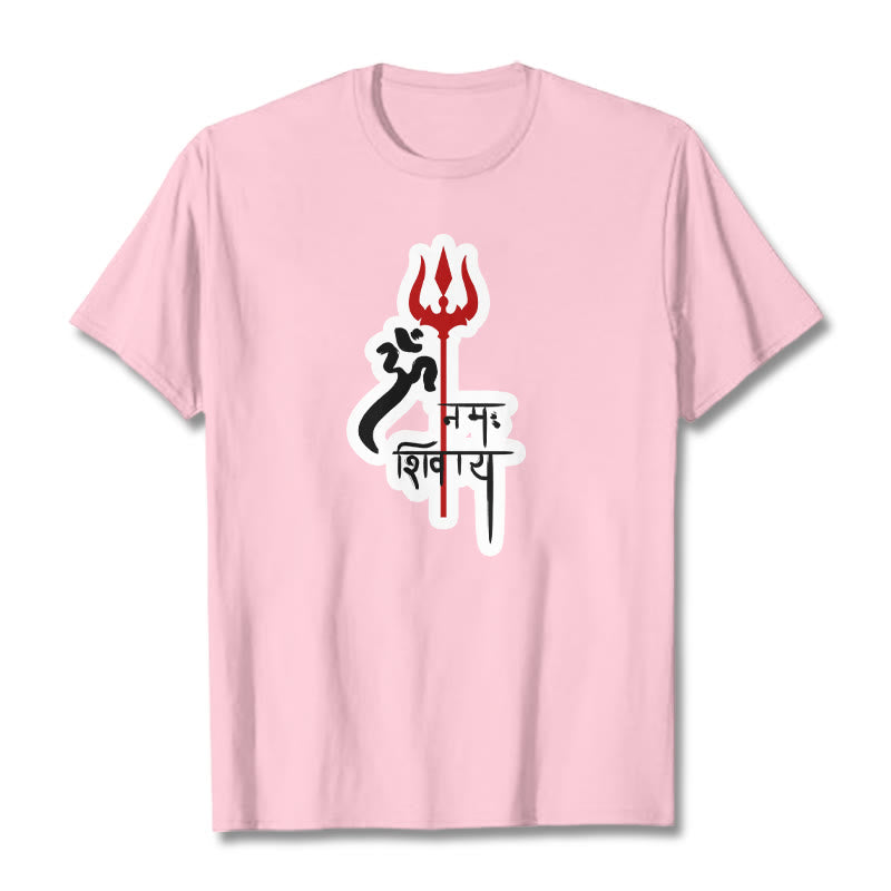 Camiseta de algodón con perfil de tridente rojo OM NAMAH SHIVAYA con Buddha Stones - Rosa claro - 2XL - image 9
