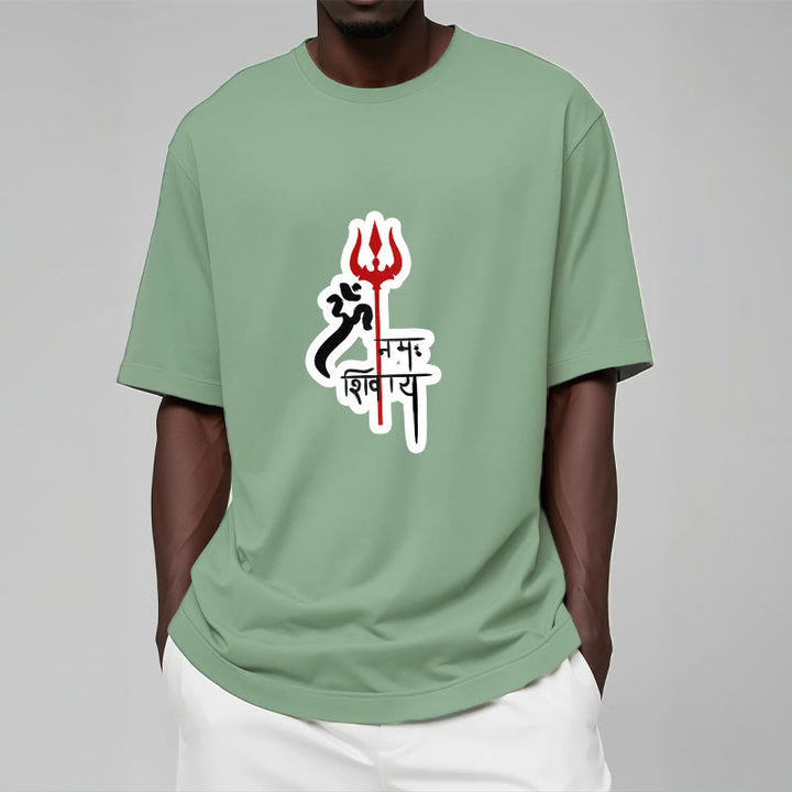 Camiseta de algodón con perfil de tridente rojo OM NAMAH SHIVAYA con Buddha Stones - image 2