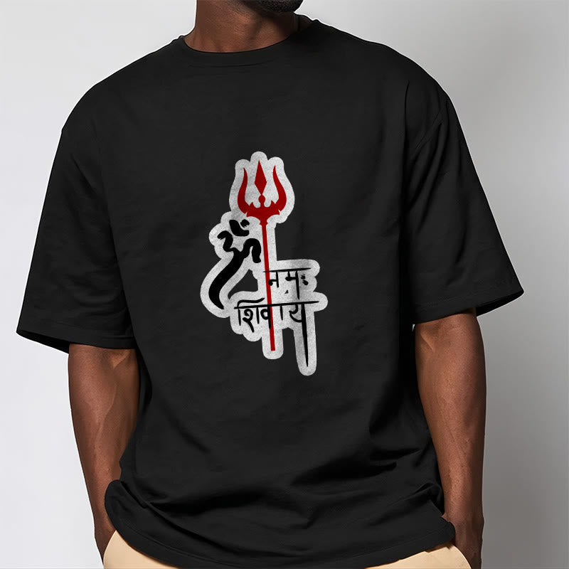 Camiseta de algodón con perfil de tridente rojo OM NAMAH SHIVAYA con Buddha Stones - image 12
