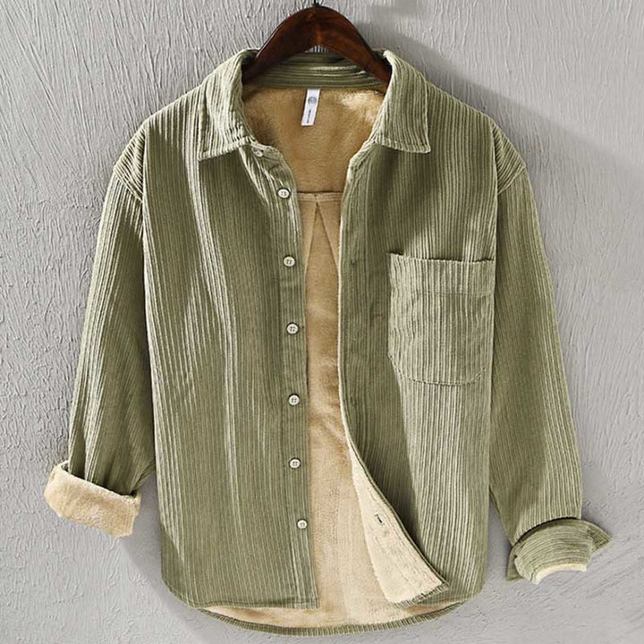 Camisa cómoda de pana con bolsillo, cuello vuelto y manga larga para hombre de Buddha Stones - AmarilloVerde - US/UK/AU42, EU52 (3XL) - image 14