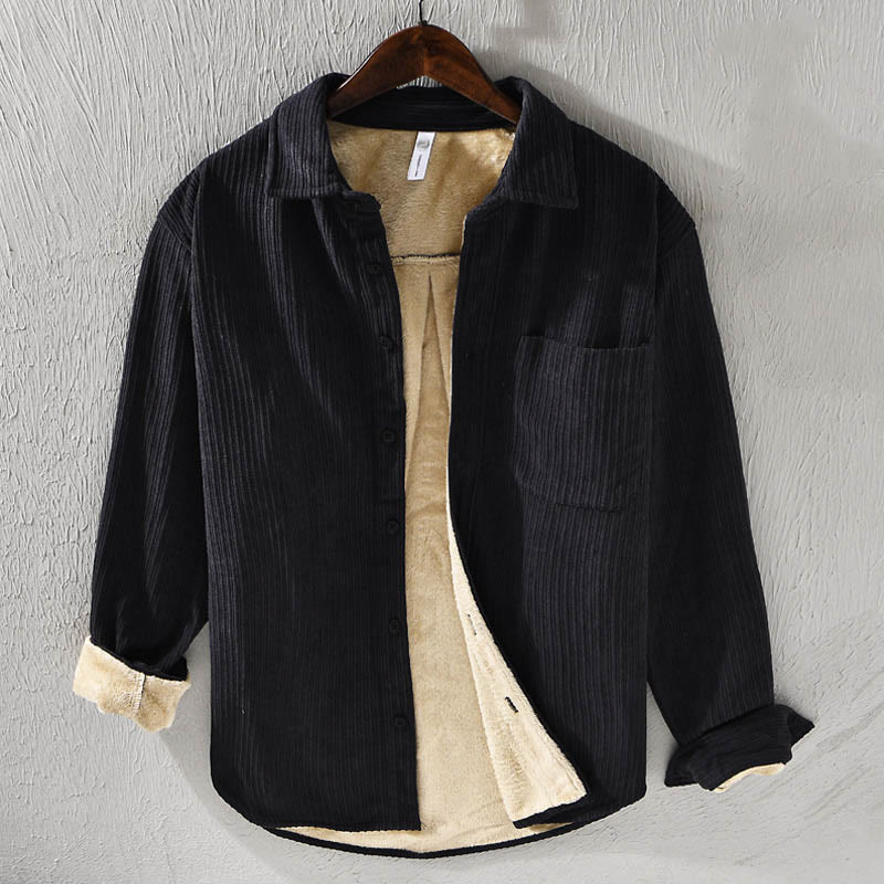 Camisa cómoda de pana con bolsillo, cuello vuelto y manga larga para hombre de Buddha Stones - Negro - US/UK/AU42, EU52 (3XL) - image 17