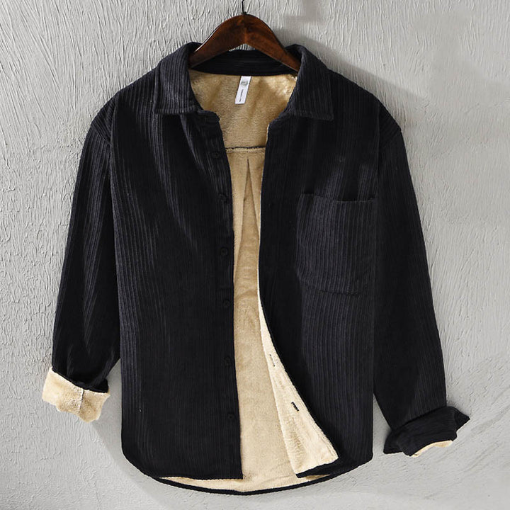 Camisa cómoda de pana con bolsillo, cuello vuelto y manga larga para hombre de Buddha Stones - Negro - US/UK/AU42, EU52 (3XL) - image 17