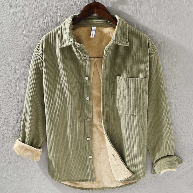 Camisa cómoda de pana con bolsillo, cuello vuelto y manga larga para hombre de Buddha Stones - AmarilloVerde - US/UK/AU40, UE50 (3XL) - image 13