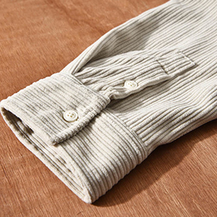 Camisa cómoda de pana con bolsillo, cuello vuelto y manga larga para hombre de Buddha Stones - image 7