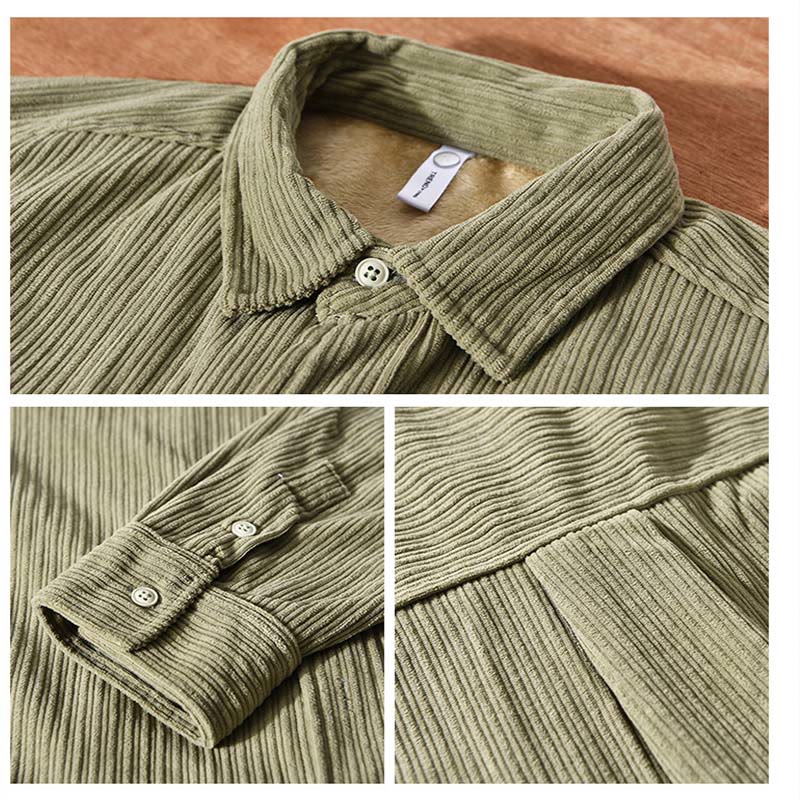 Camisa cómoda de pana con bolsillo, cuello vuelto y manga larga para hombre de Buddha Stones - image 14