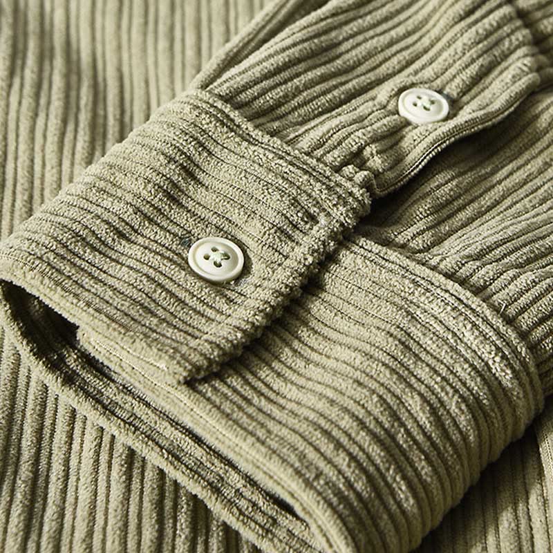 Camisa cómoda de pana con bolsillo, cuello vuelto y manga larga para hombre de Buddha Stones - image 15