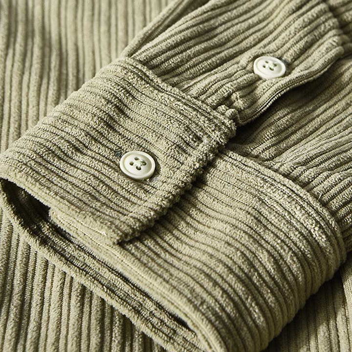 Camisa cómoda de pana con bolsillo, cuello vuelto y manga larga para hombre de Buddha Stones - image 15