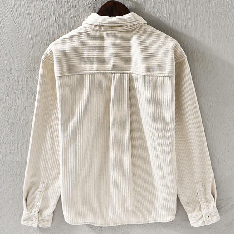 Camisa cómoda de pana con bolsillo, cuello vuelto y manga larga para hombre de Buddha Stones - image 2