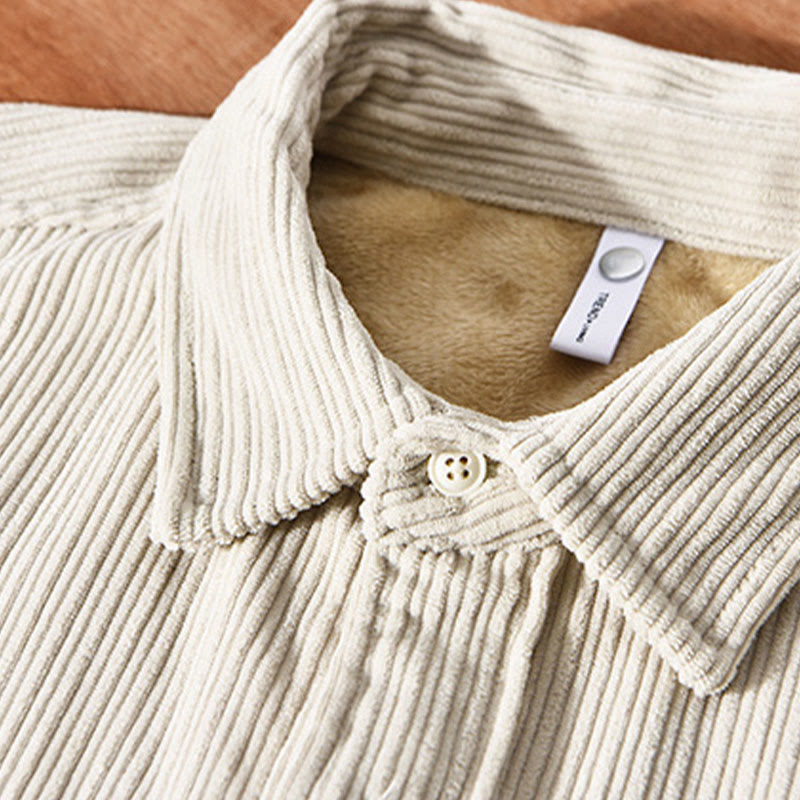 Camisa cómoda de pana con bolsillo, cuello vuelto y manga larga para hombre de Buddha Stones - image 3