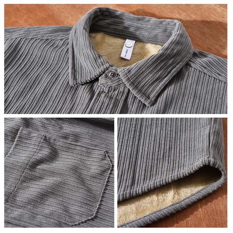 Camisa cómoda de pana con bolsillo, cuello vuelto y manga larga para hombre de Buddha Stones - image 11