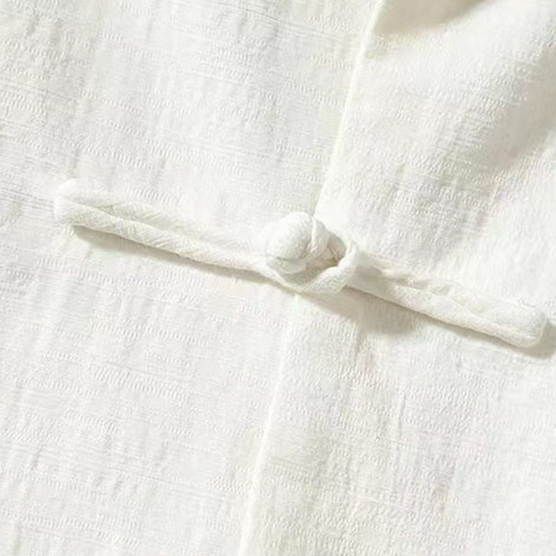 Camisa de lino cómoda con cuello alto y manga larga con botones de rana y bolsillo para hombre de Buddha Stones - image 3