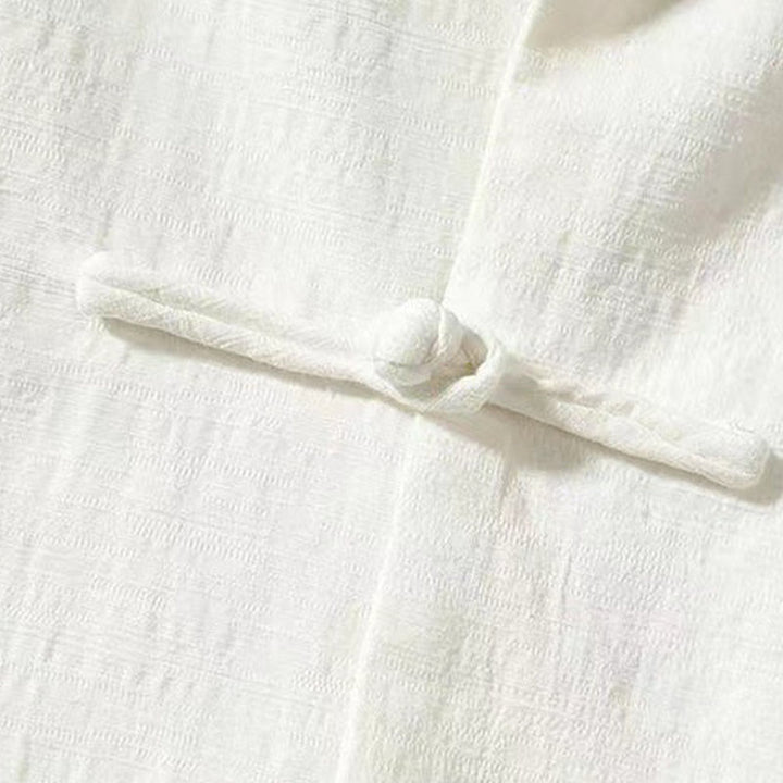 Camisa de lino cómoda con cuello alto y manga larga con botones de rana y bolsillo para hombre de Buddha Stones - image 3