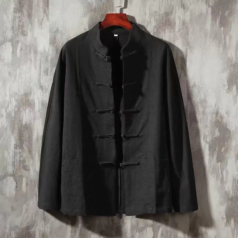 Camisa de manga larga con botones de rana y bolsillo para hombre de Buddha Stones, cómoda y con cuello alto - Negro - US/UK/AU44, UE54 (5XL) - image 5