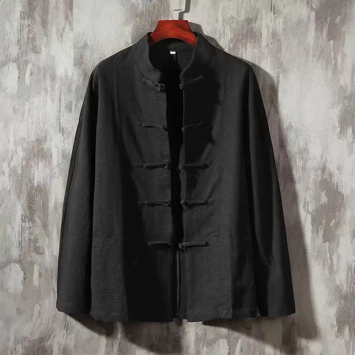 Camisa de manga larga con botones de rana y bolsillo para hombre de Buddha Stones, cómoda y con cuello alto - Negro - US/UK/AU44, UE54 (5XL) - image 5