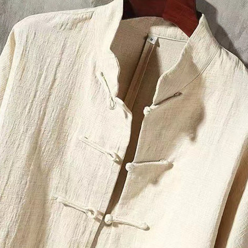 Camisa de manga larga con botones de rana y bolsillo para hombre de Buddha Stones, cómoda y con cuello alto - image 10