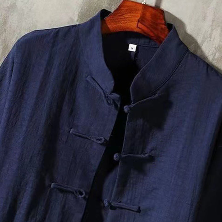 Camisa de manga larga con botones de rana y bolsillo para hombre de Buddha Stones, cómoda y con cuello alto - image 8