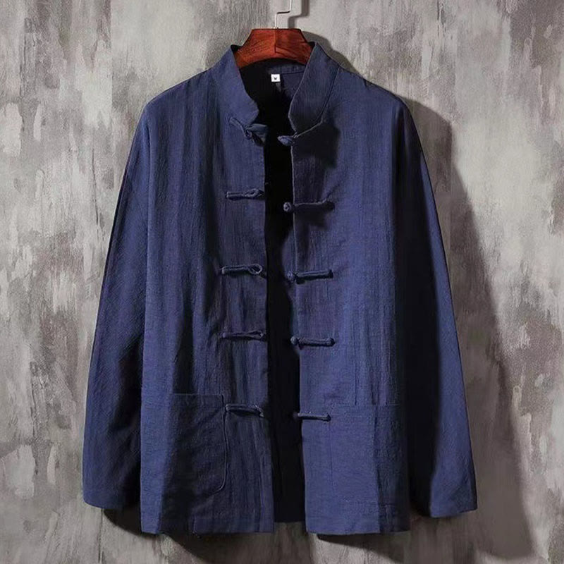 Camisa de manga larga con botones de rana y bolsillo para hombre de Buddha Stones, cómoda y con cuello alto - Azul medianoche - US/UK/AU44, UE54 (5XL) - image 7
