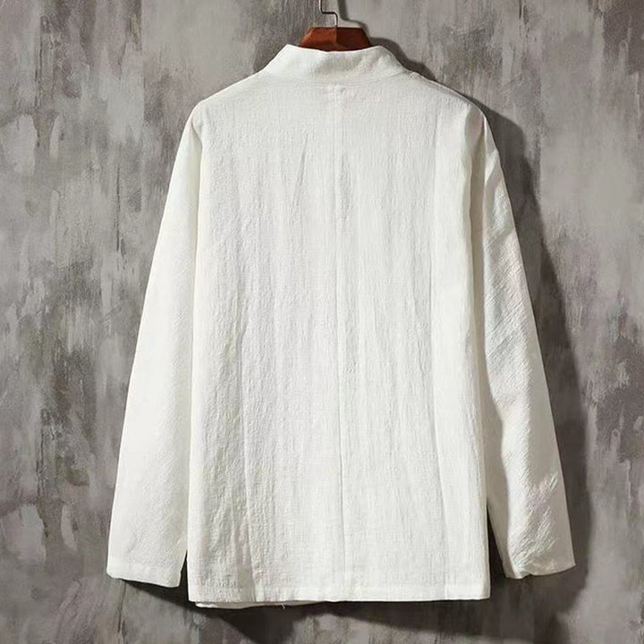 Camisa de manga larga con botones de rana y bolsillo para hombre de Buddha Stones, cómoda y con cuello alto - image 1