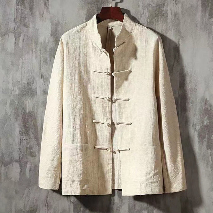 Camisa de manga larga con botones de rana y bolsillo para hombre de Buddha Stones, cómoda y con cuello alto - Barba de maíz - US/UK/AU44, UE54 (5XL) - image 9