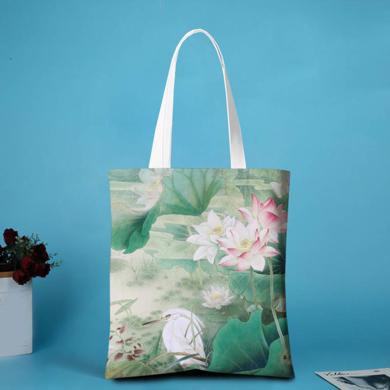 Bolso de hombro de lona con forma de loto y Buddha Stones