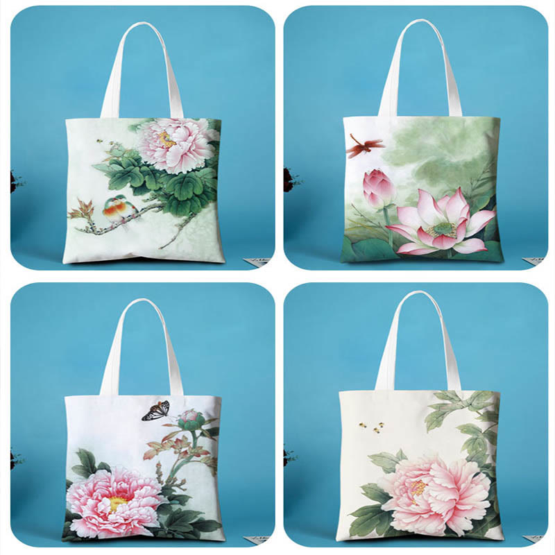 Bolso de hombro de lona con forma de loto y Buddha Stones