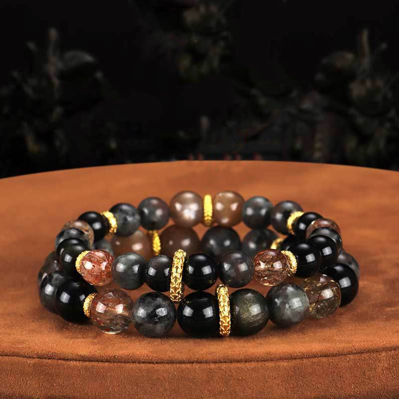 Pulsera positiva de piedra de lava y piedra solar de Buddha Stones