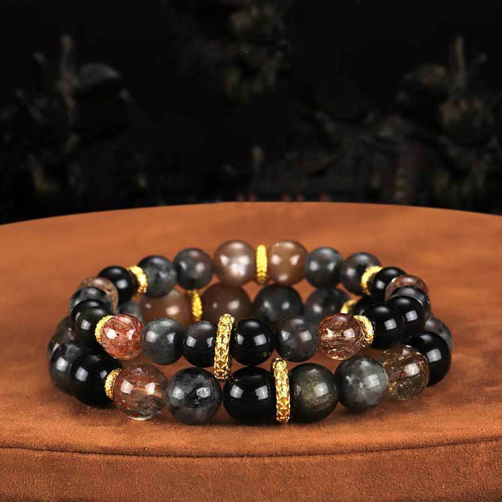 Pulsera positiva de piedra de lava y piedra solar de Buddha Stones