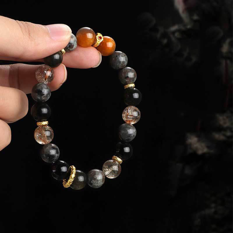 Pulsera positiva de piedra de lava y piedra solar de Buddha Stones