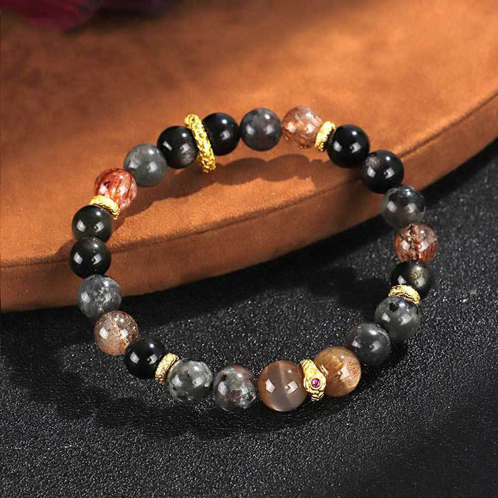 Pulsera positiva de piedra de lava y piedra solar de Buddha Stones